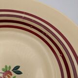 Lot de 6 assiettes creuses gien france couleur beige liseré rouge décor fleur