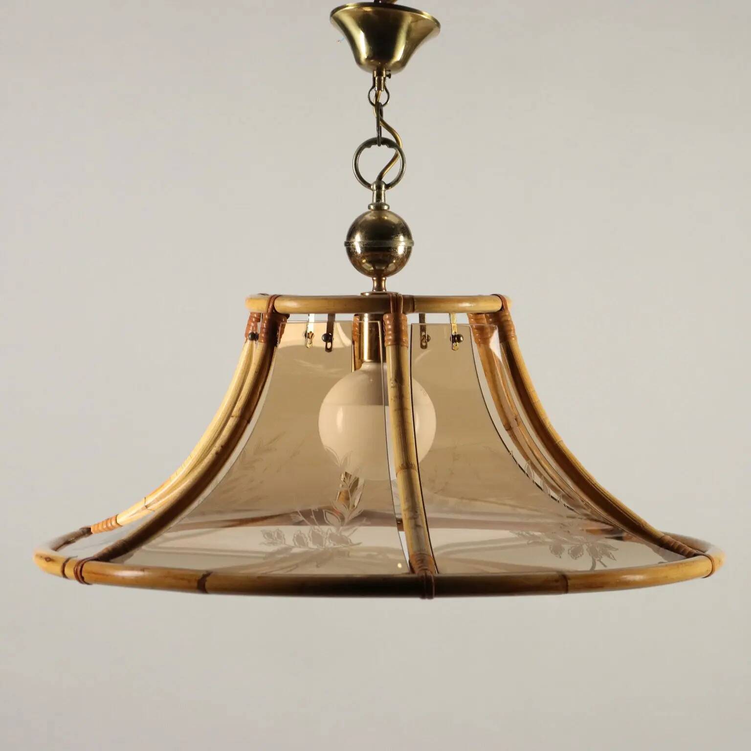 Vintage lamp from the 1980s made of bamboo and glass, Italy.