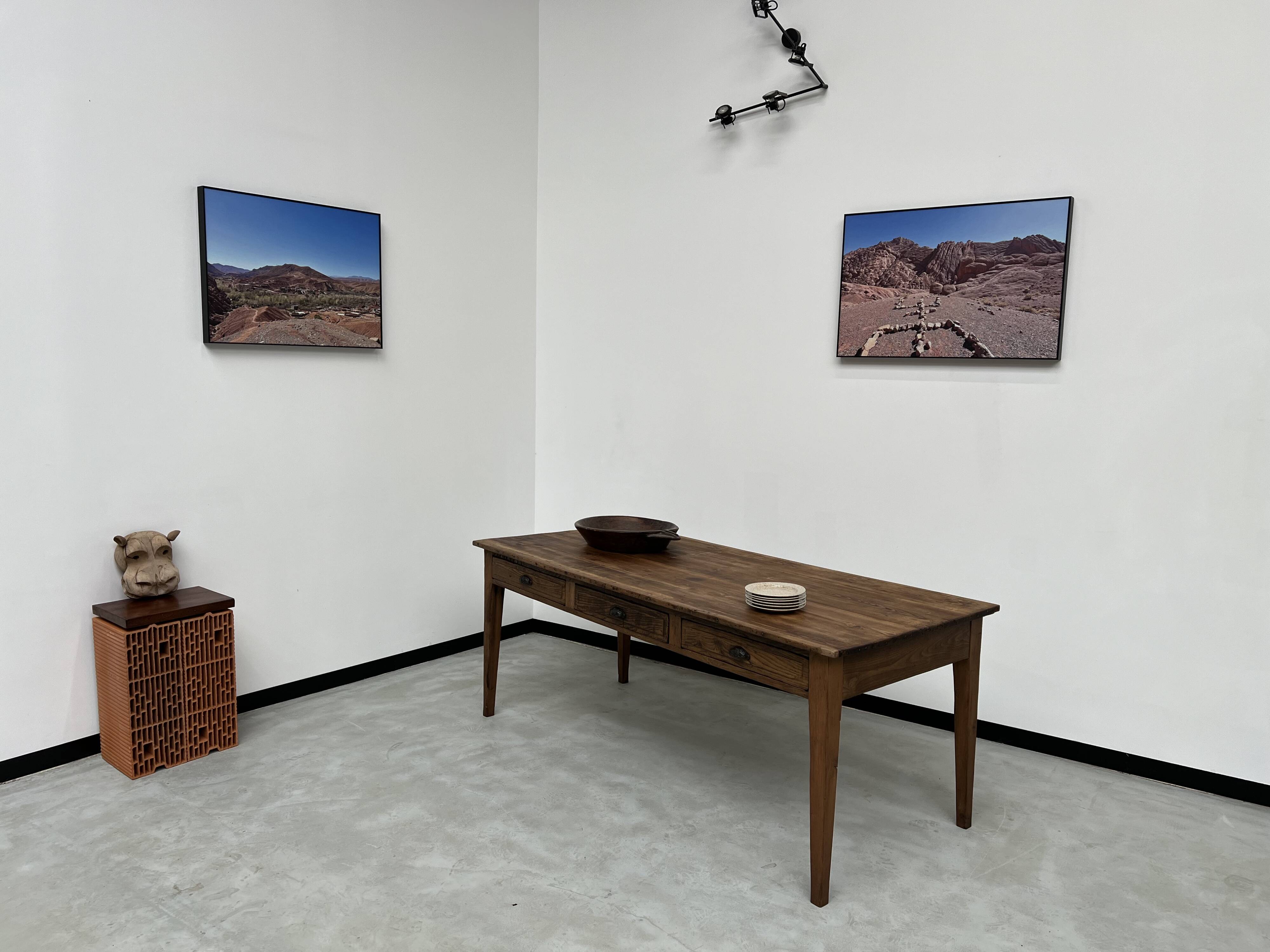 Antique farm table, fully restored, with 3 drawers