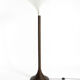 XL 70s Tulip floor lamp with a brown wicker frame and a plexiglass shade