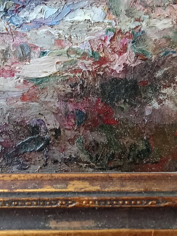 Ancienne peinture paysage  encadrement cadre doré