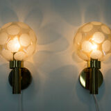 Pair of brass and glass wall lamps, Denmark, 1970s