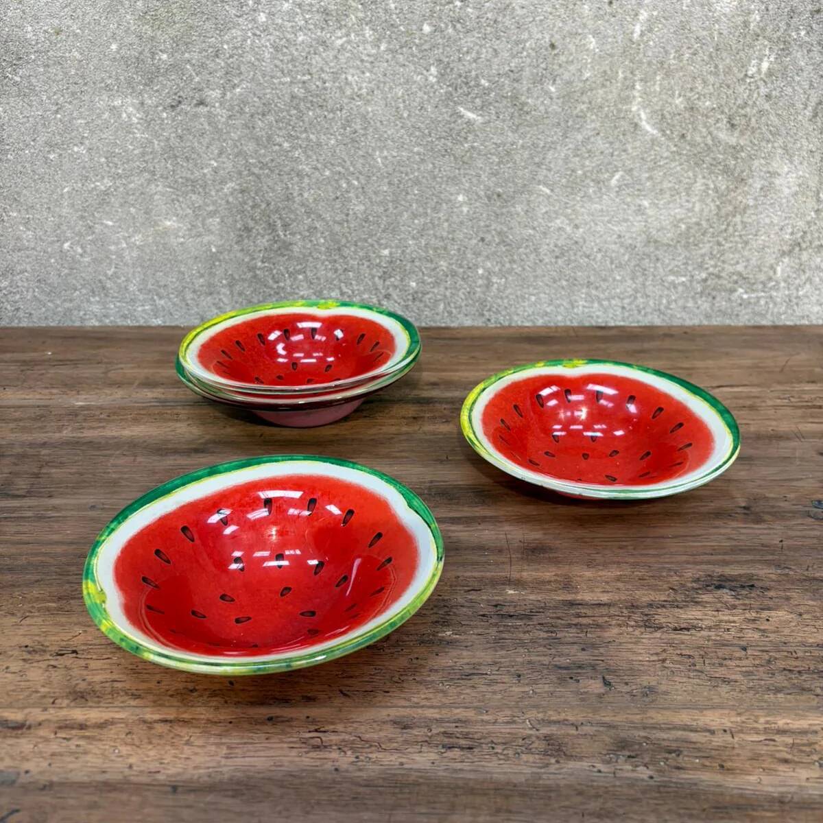 Assiettes creuses à dessert en verre à décor pastèque