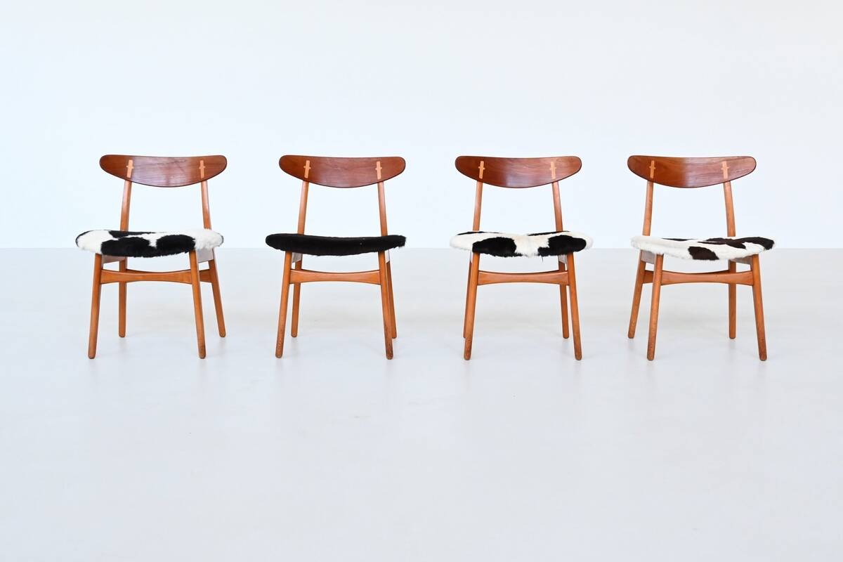 Hans Wegner model CH30 dining chairs in cowskin Carl Hansen Denmark 1952
