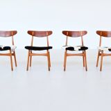 Hans Wegner model CH30 dining chairs in cowskin Carl Hansen Denmark 1952