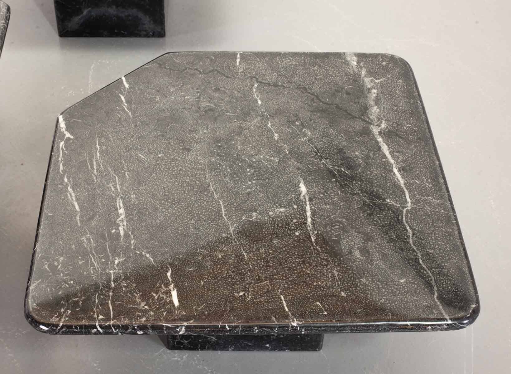 Italian Trio of Black Carrara Marble Side Tables with Oblique Angle, 1970s.