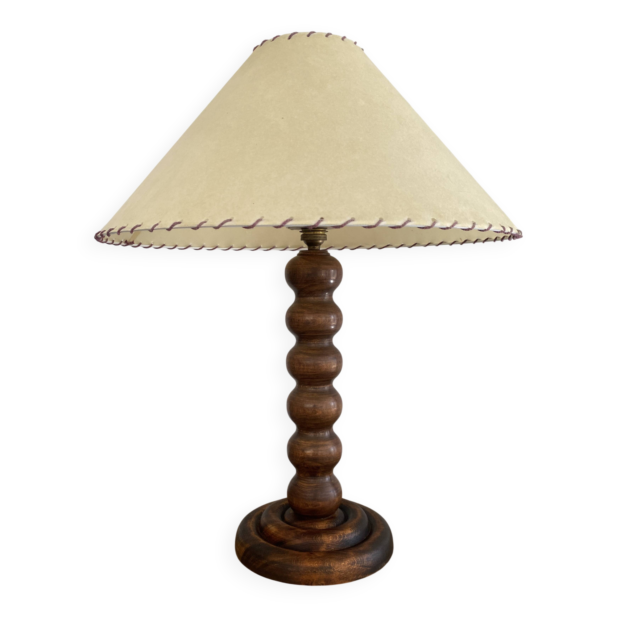 Turned wood lamp with paper shade