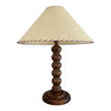 Turned wood lamp with paper shade