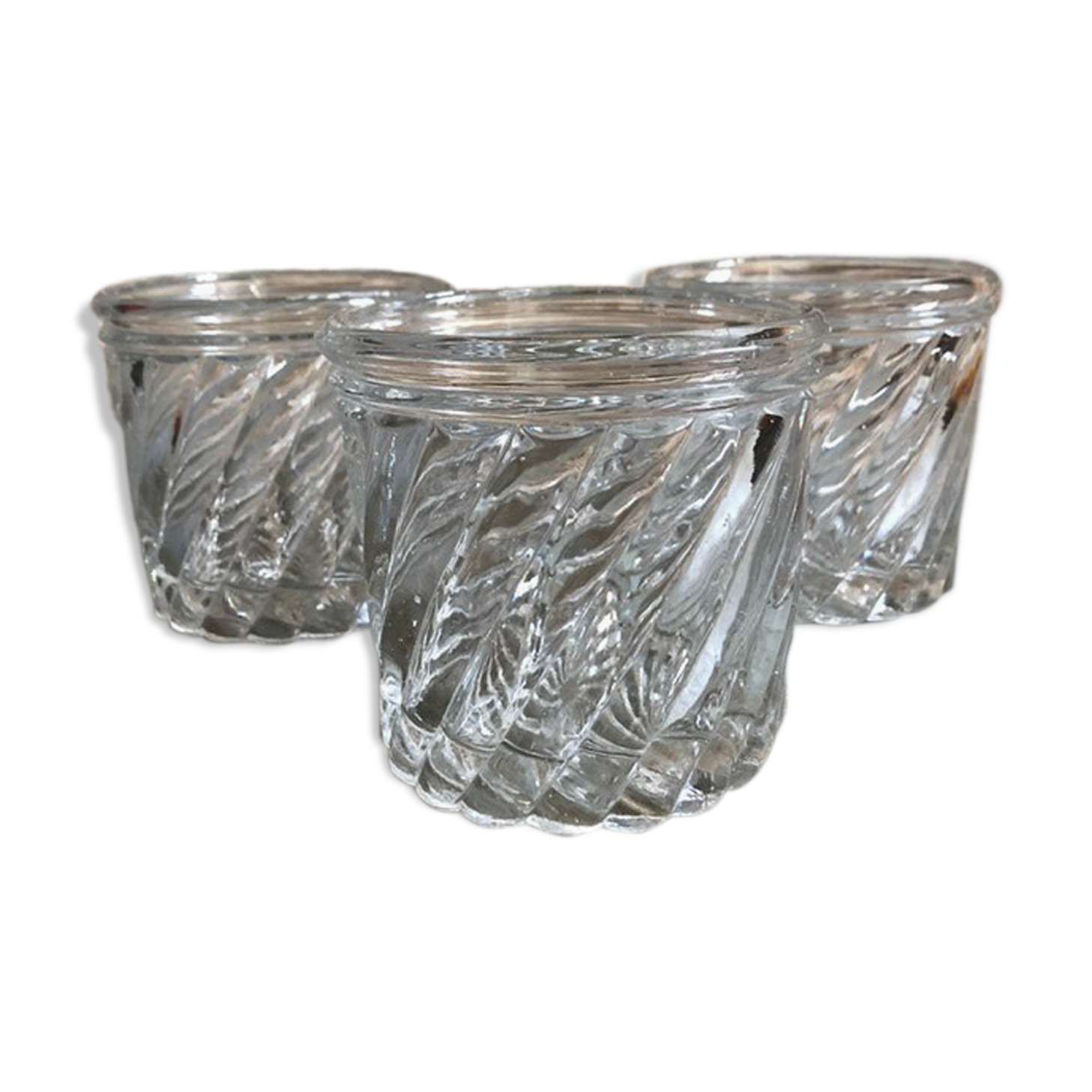 3 old bubbled glass jam jars