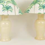 Pair of Tommaso Barbi Riviera palm tree table lamps from the 1970s with matching cushions.