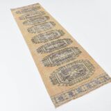 Faded Mustard Geometric Pattern Vintage Persian Runner Rug, 85x306 Cm