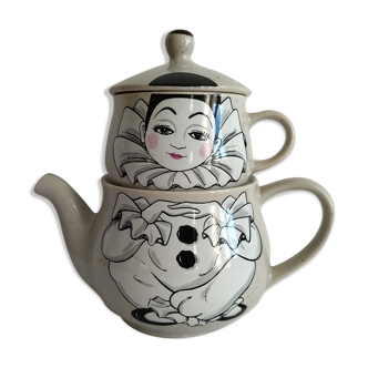 Ensemble théière et tasse pierrot vintage