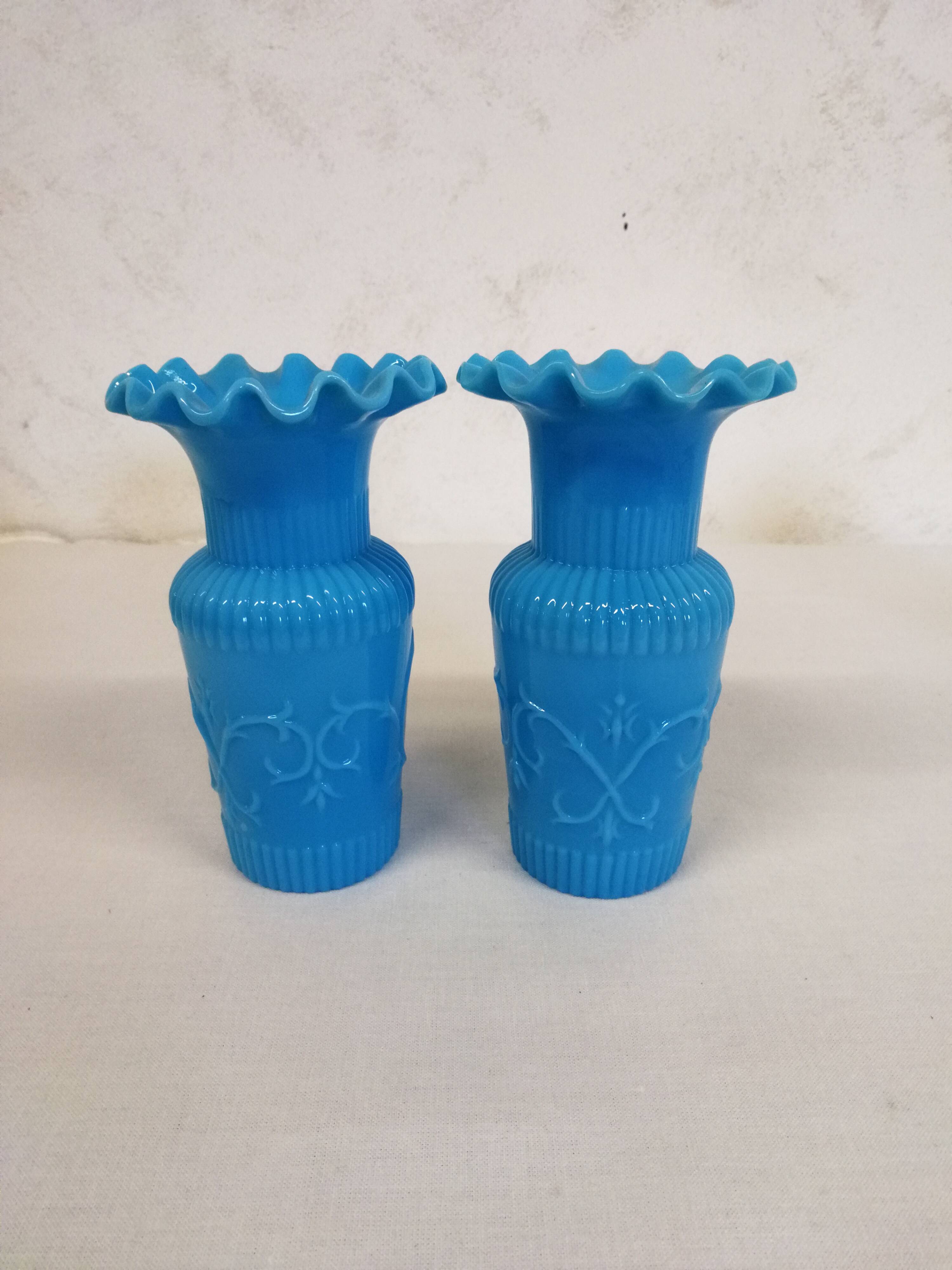 Pair of Small Blue Opaline Vases