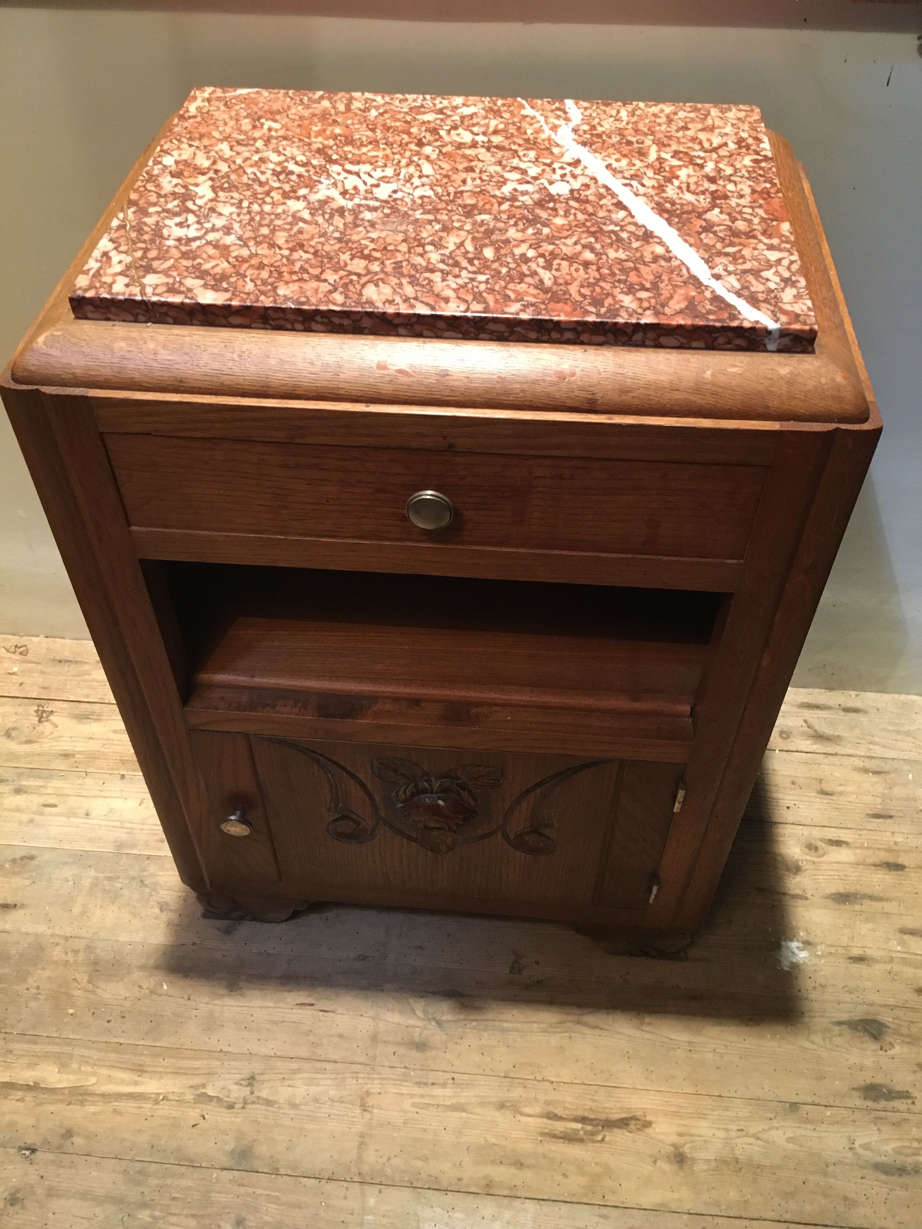 Bedside solid oak and brown marble