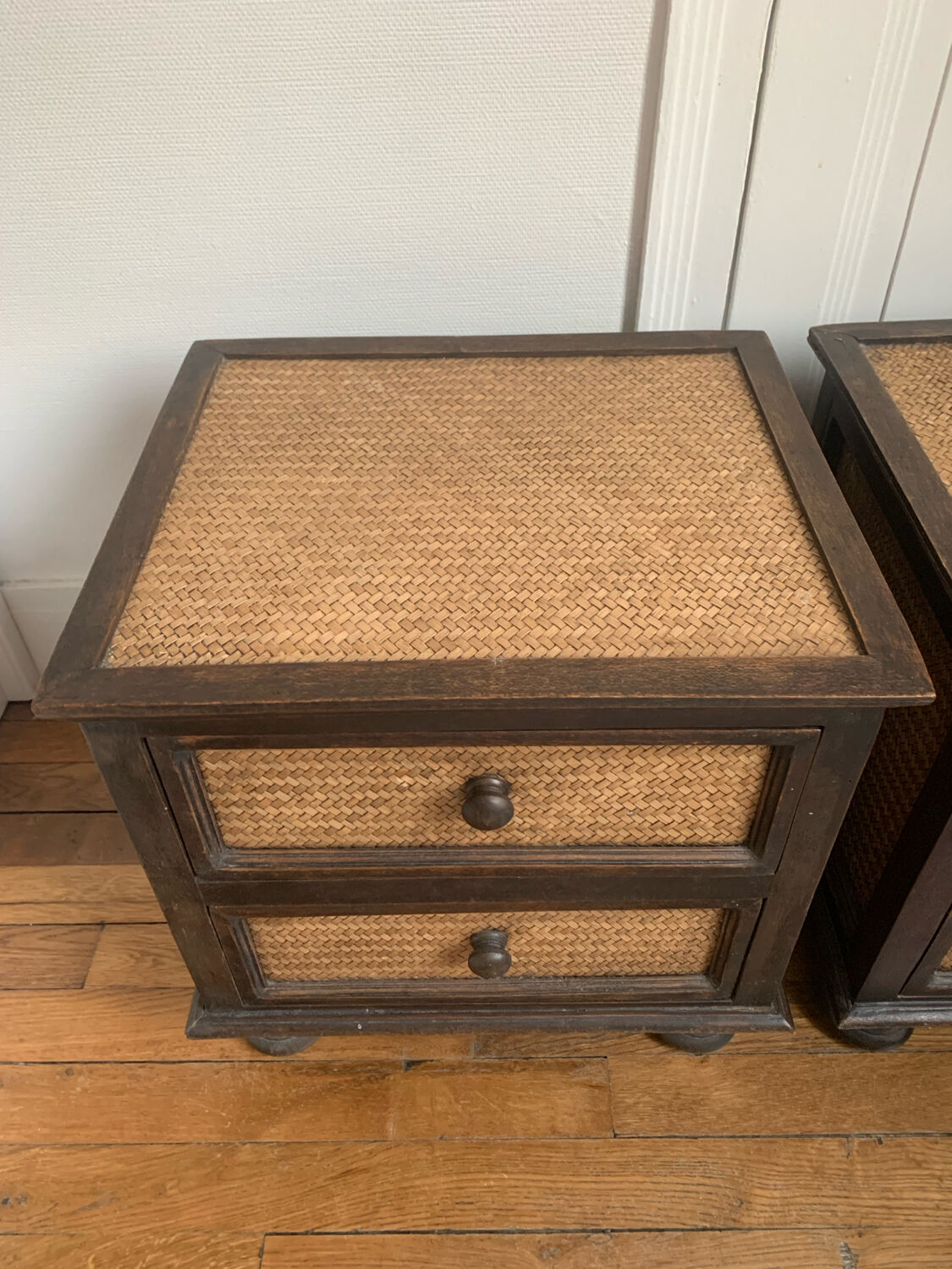 Tables de chevet - Bois exotique et rotin