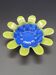 Vintage glass pressed blue & lime green bowl / flower holder