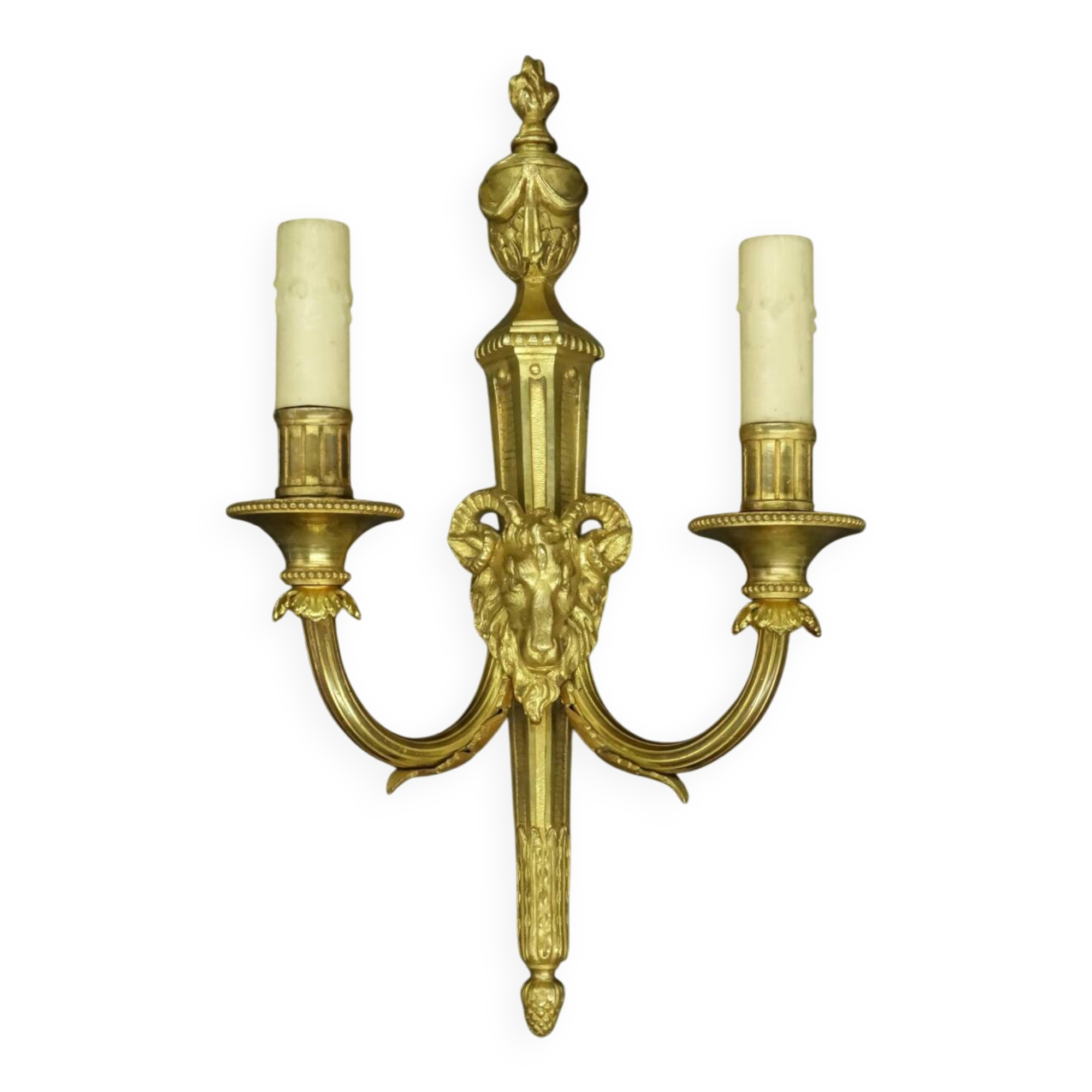 Large Louis XVI style ram's head and urn wall lamp - gilded bronze