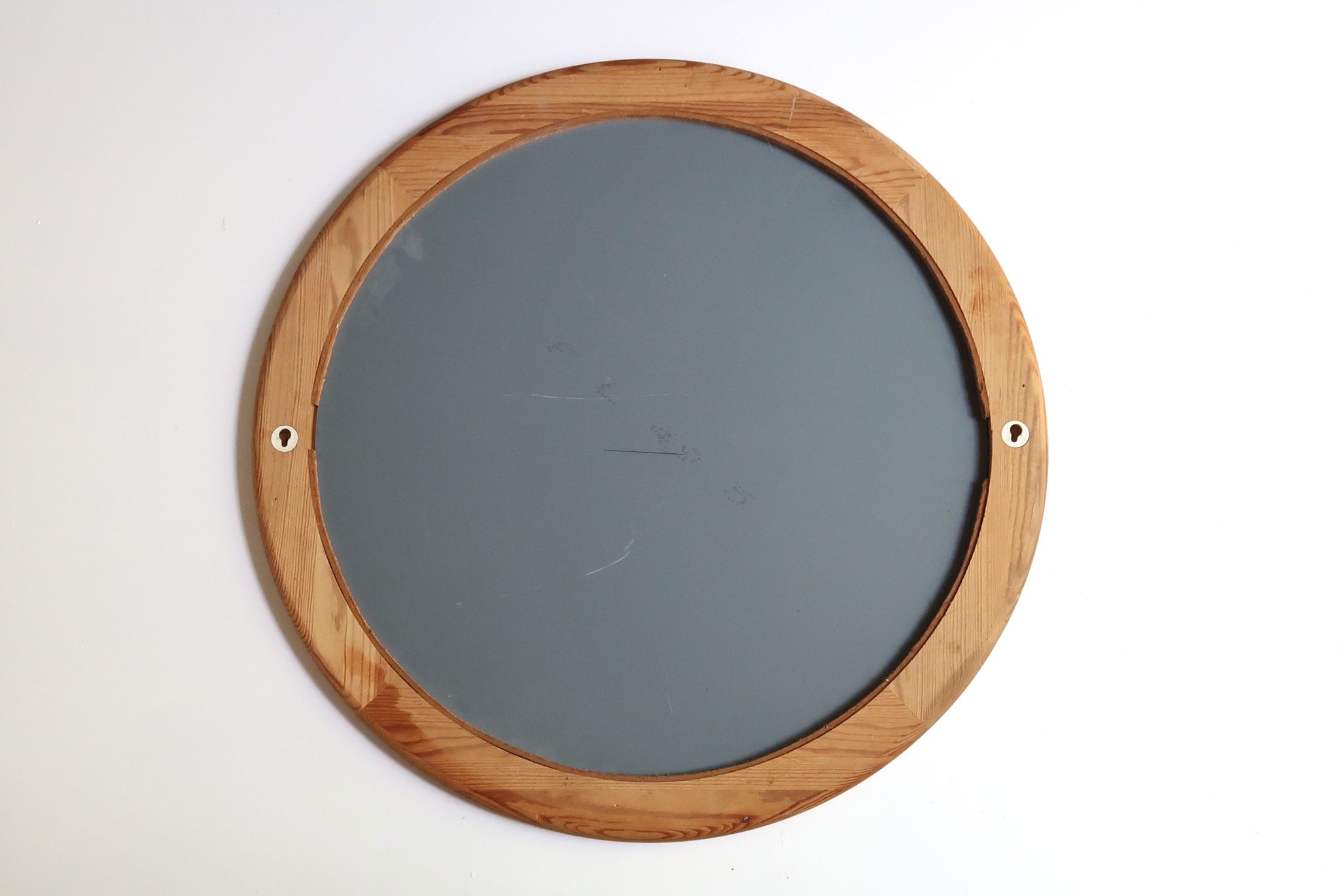 Round pine mirror, 1970s