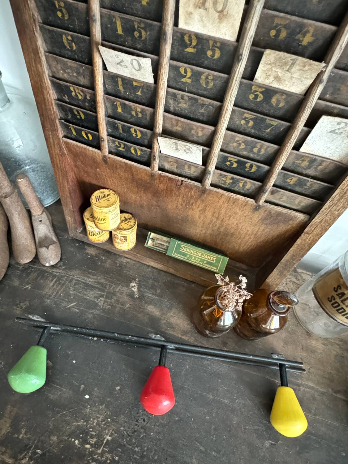 Vintage wooden ball wall coat rack