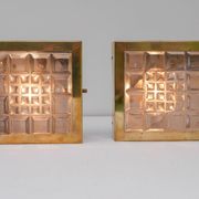 Swedish brutalist glass and brass wall lamps from Falkenbergs Belysning, set of 2