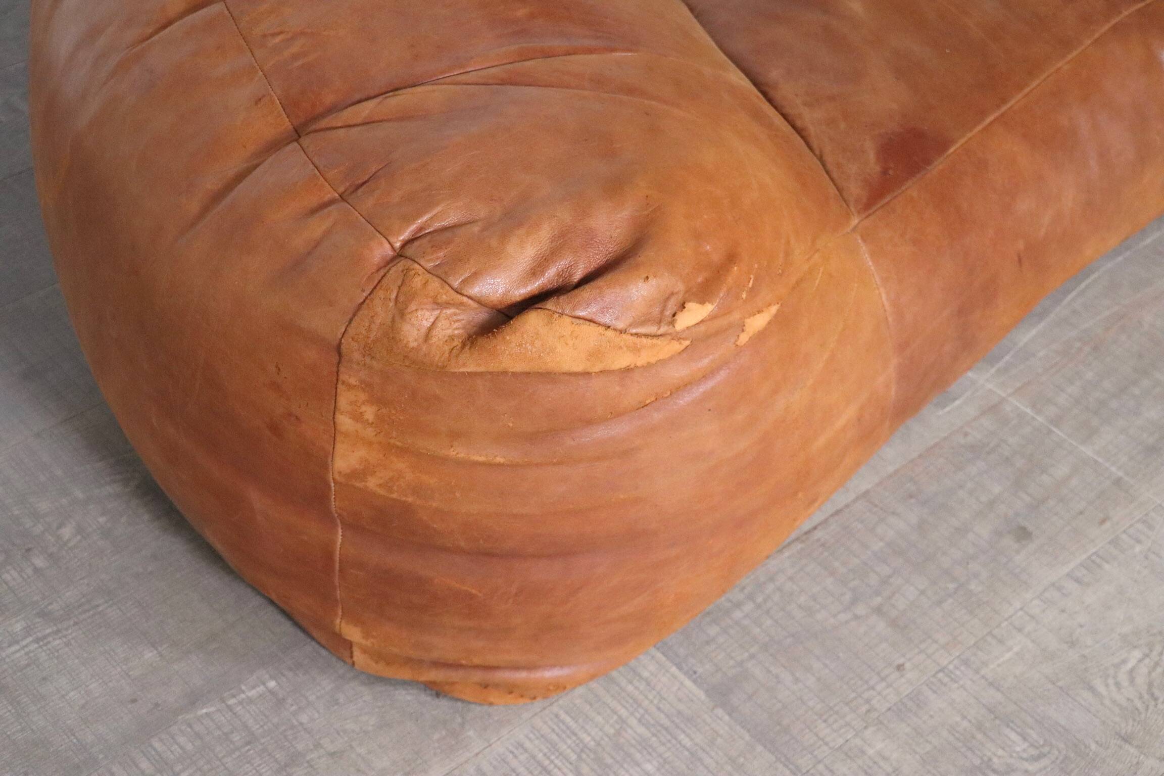 Croissant Sofa in Cognac Leather by Raphael Raffel for Honore Paris, 1970s