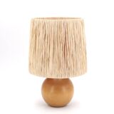 Blond wood ball lamp, raffia lampshade, 90s