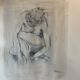 Tableau signé fusain portrait de femme accroupie