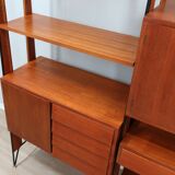 Mid century modular teak bookcase with bar unit, Italy 1950s