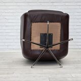 1970s, set of two swivel lounge chairs with footstool, leather.
