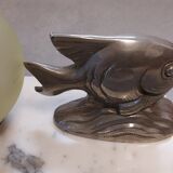 Art Deco metal bedside lamp (silver bronze?), marble base and glass