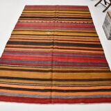 6x9 Green Orange Striped Turkish Vintage Kilim Rug 174x272Cm SK 2311