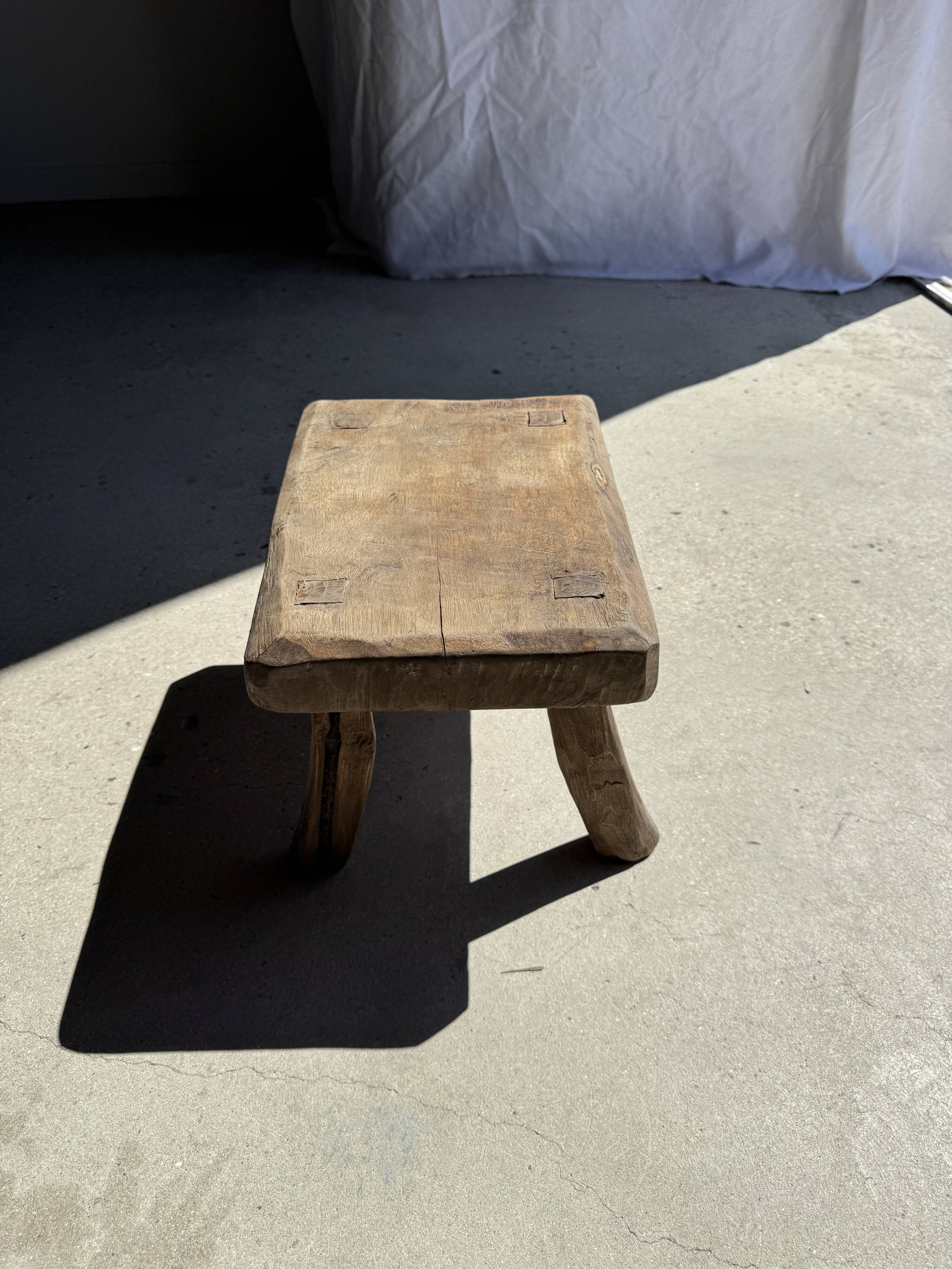 Small stool, rectangular accent stool in solid teak wabi-sabi H26.