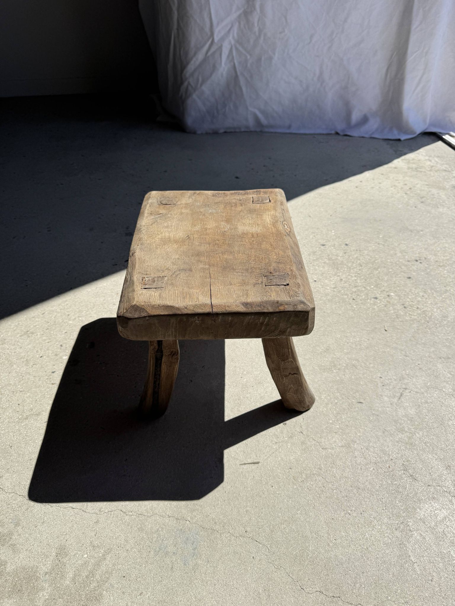 Small stool, rectangular accent stool in solid teak wabi-sabi H26.