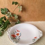 Cake dish stamped Sarreguemines France, JOEL model. Poppy floral patterns