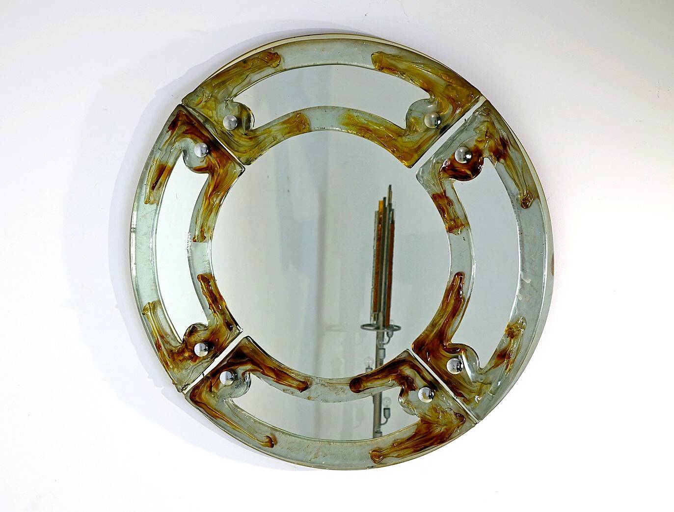 Miroir italien rond en verre de Murano du milieu du siècle par Mazzega, années 1960