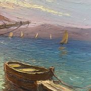Tableau HSP "Mediterranean Sea" sailing boats in the port signed Dorges