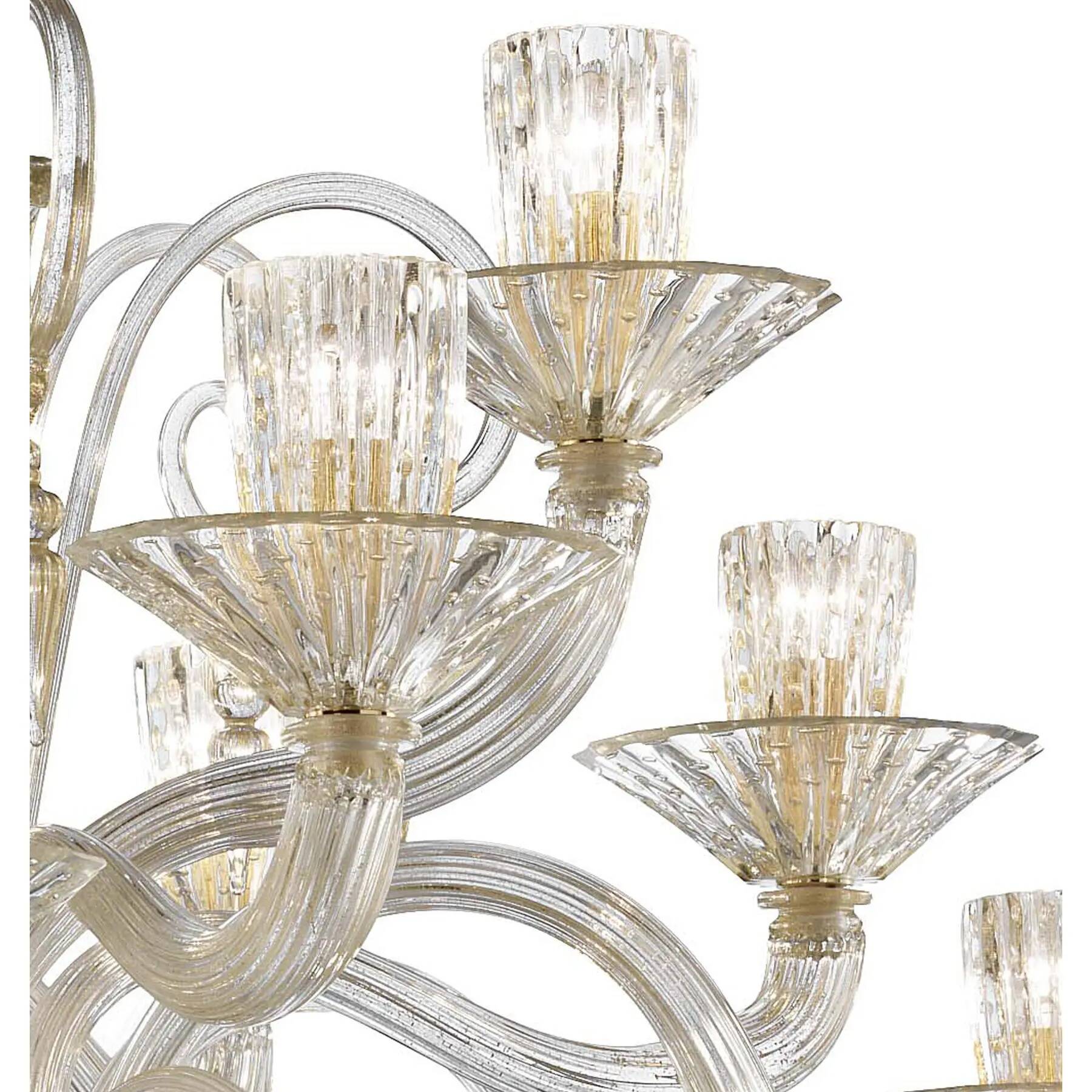 Grand Imperial “Rigadin” Murano Glass Chandelier in Transparent and Gold