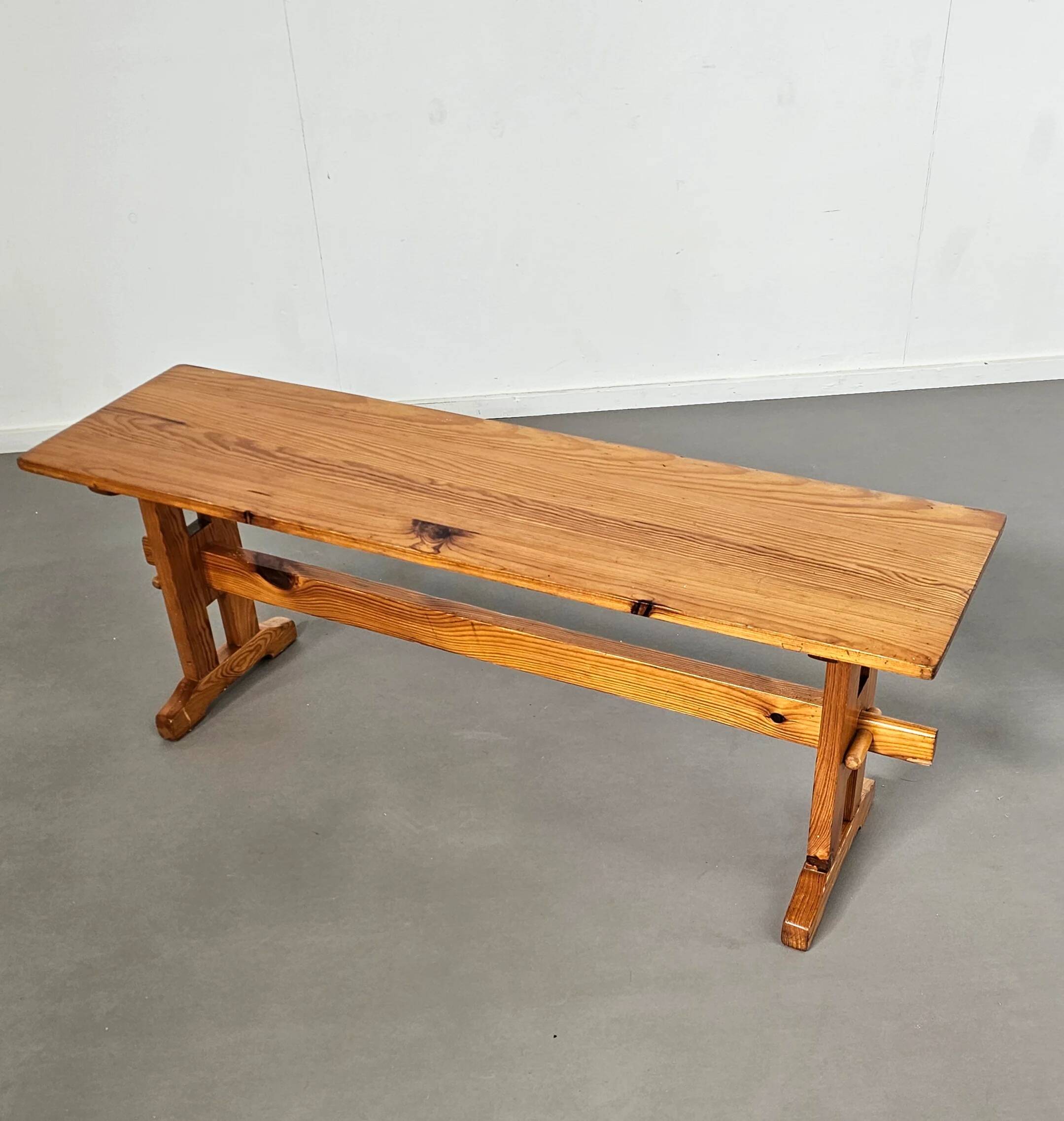 Scandinavian modern solid pinewood benches and dining table, 1970s