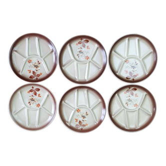 6 fondue plates in earthenware of Saint Amand model eglantine