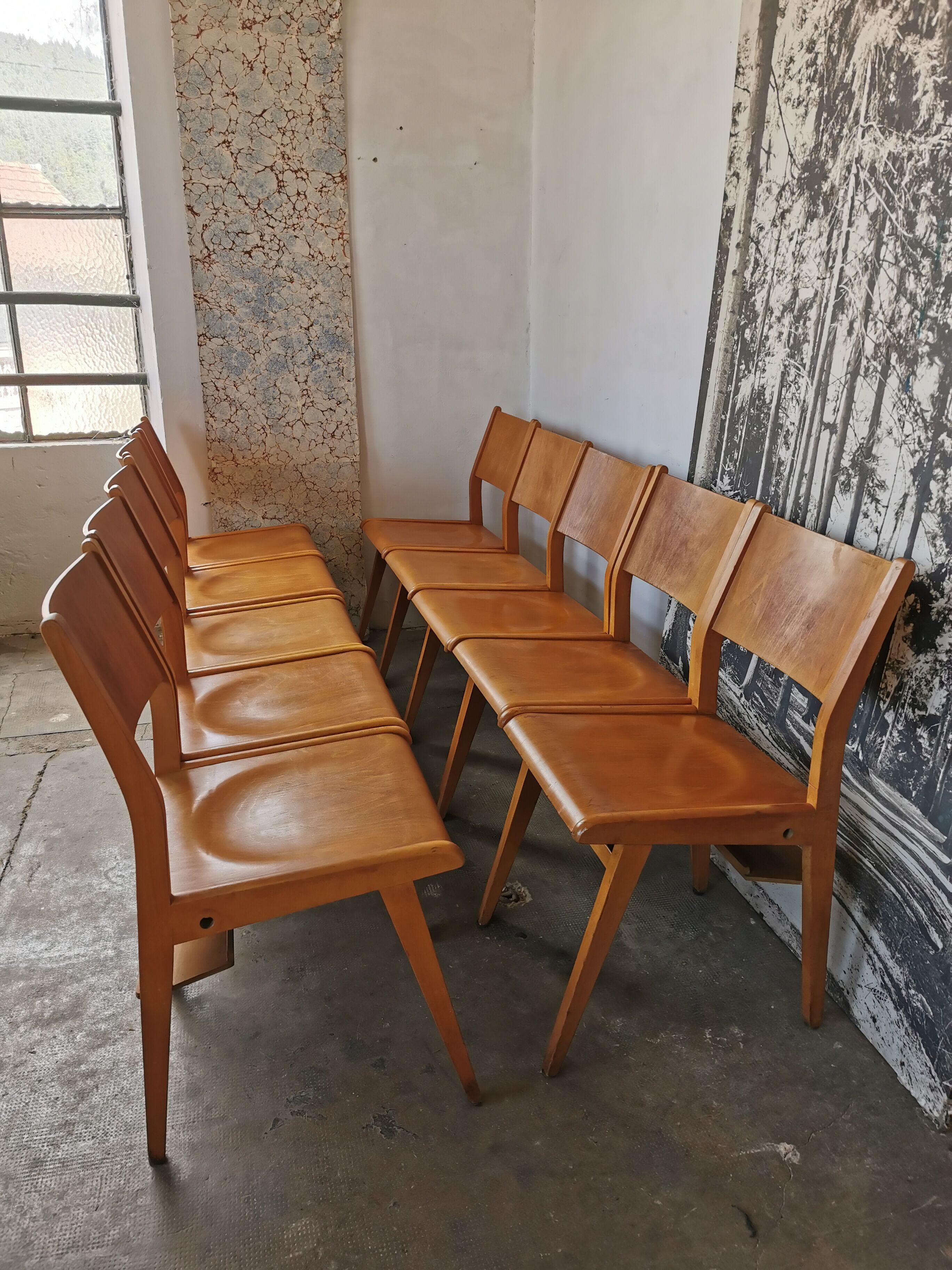 Set of 10 vintage theater chairs compass feet