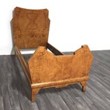 Art Deco Cubist Single Bed in Birch Burl, 1930s-1940s