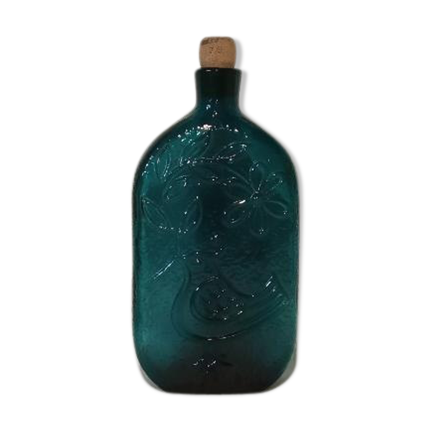 Blue glass bottle bird décor