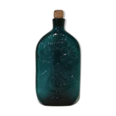 Bouteille en verre bleue décor oiseau
