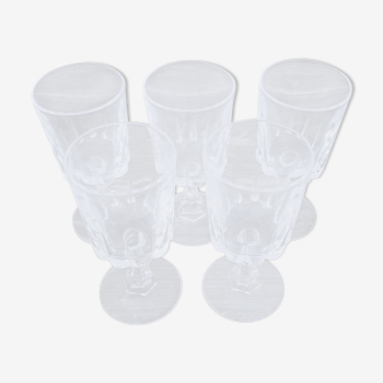 Set of 5 small crystal antique foot glasses for liqueur