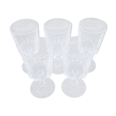Set of 5 small crystal antique foot glasses for liqueur