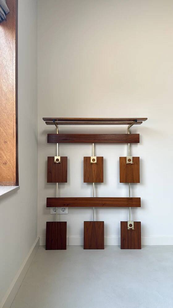 Vintage teak wall coat rack