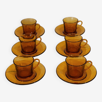 6 tasses à café et leurs soucoupes Duralex - vintage