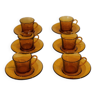 6 tasses à café et leurs soucoupes Duralex - vintage