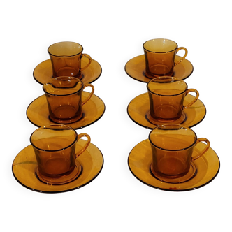 6 coffee cups and their saucers Duralex - vintage