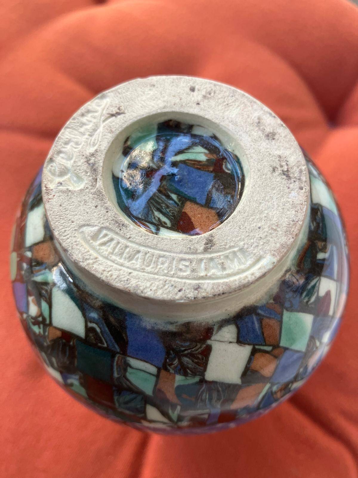 Geometric vase by Jean Gerbino, Vallauris ceramic from the 1950s.